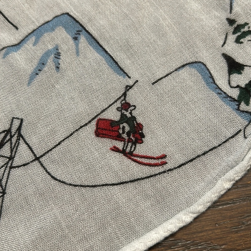 Lands End scarf.  100% Rayon.  42” square White background w/skiing cows. - Picture 4 of 6